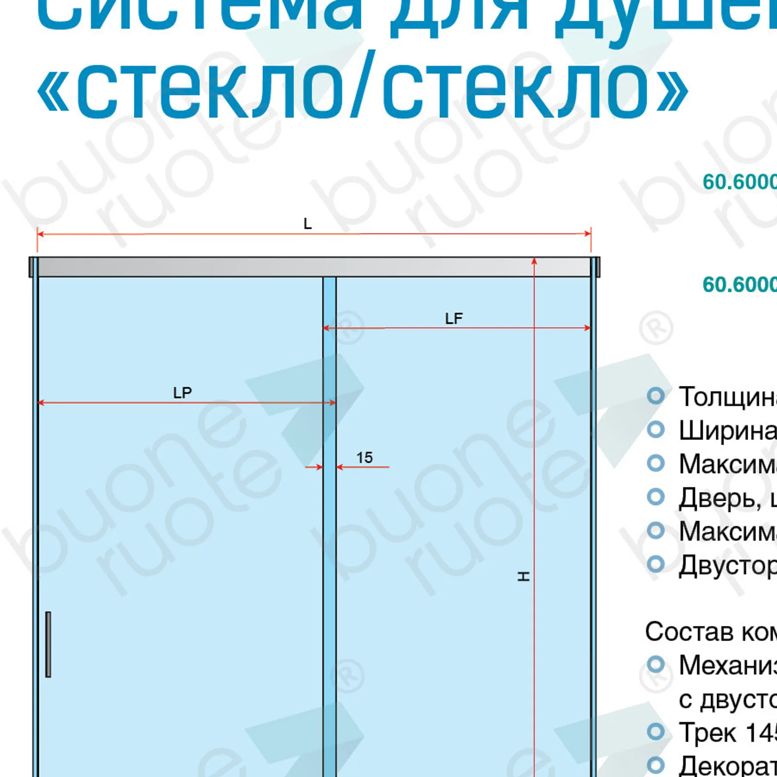 Каталог Buone Ruote: схема «стекло/стекло» с двусторонним доводчиком